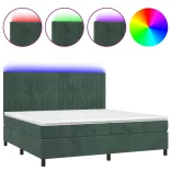 sötétzöld bársony rugós és LED-es ágy matraccal 200x200 cm