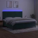 sötétzöld bársony rugós és LED-es ágy matraccal 200x200 cm
