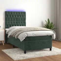   sötétzöld bársony rugós és LED-es ágy matraccal 80 x 200 cm