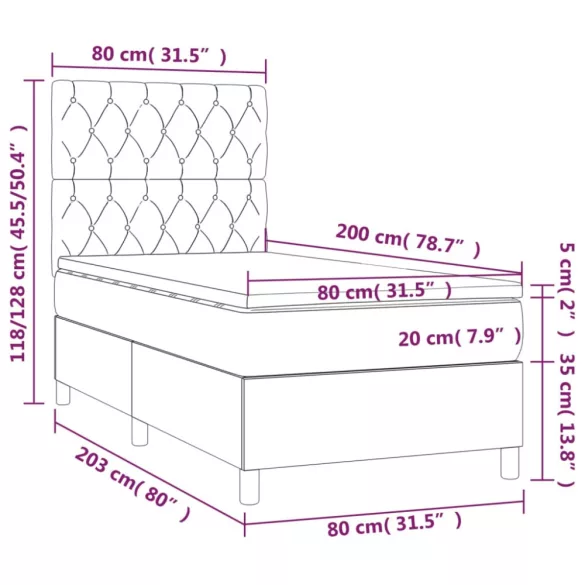 sötétzöld bársony rugós és LED-es ágy matraccal 80 x 200 cm
