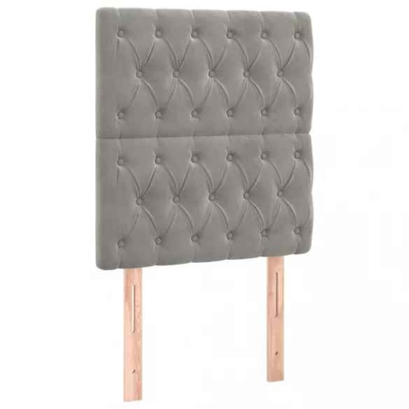 világosszürke bársony rugós és LED-es ágy matraccal 90x190 cm