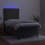 sötétszürke bársony rugós és LED-es ágy matraccal 90x190 cm