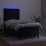 fekete bársony rugós és LED-es ágy matraccal 90x190 cm