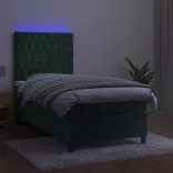 sötétzöld bársony rugós és LED-es ágy matraccal 90x190 cm