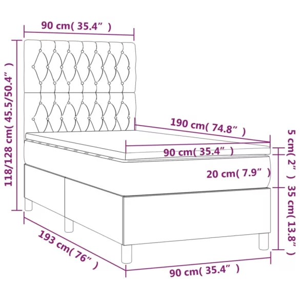 sötétzöld bársony rugós és LED-es ágy matraccal 90x190 cm
