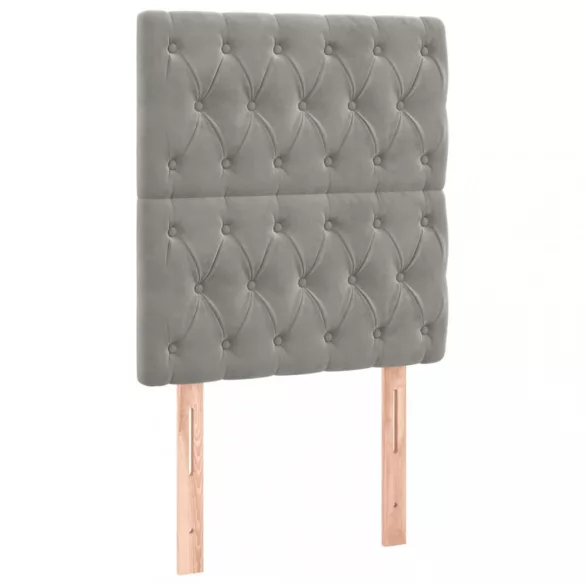 világosszürke bársony rugós és LED-es ágy matraccal 90x200 cm