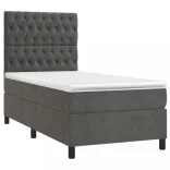 sötétszürke bársony rugós és LED-es ágy matraccal 90x200 cm