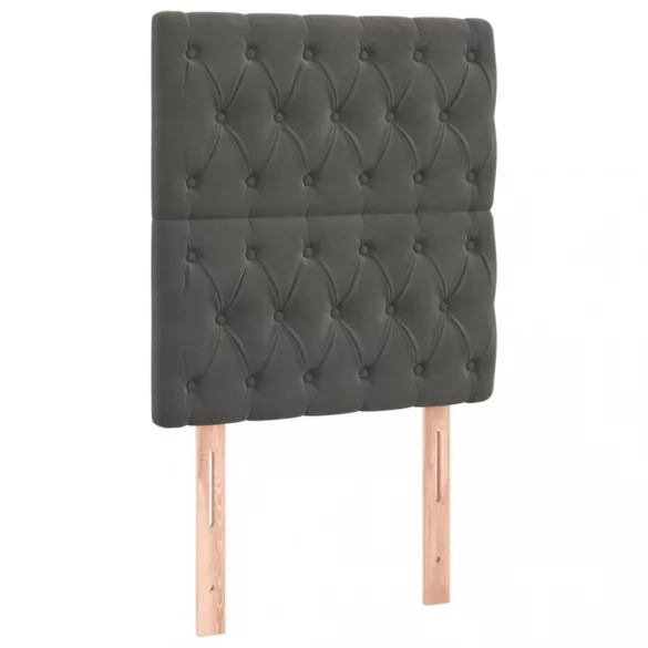 sötétszürke bársony rugós és LED-es ágy matraccal 90x200 cm