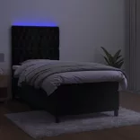 fekete bársony rugós és LED-es ágy matraccal 90x200 cm