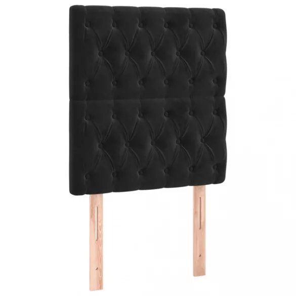 fekete bársony rugós és LED-es ágy matraccal 90x200 cm