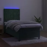 sötétzöld bársony rugós és LED-es ágy matraccal 90x200 cm