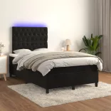 fekete bársony rugós és LED-es ágy matraccal 120x200 cm