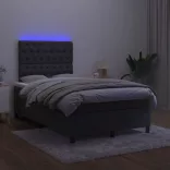 fekete bársony rugós és LED-es ágy matraccal 120x200 cm
