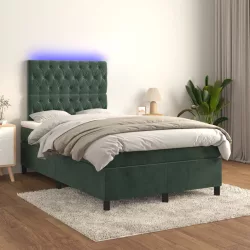   sötétzöld bársony rugós és LED-es ágy matraccal 120x200 cm