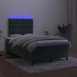 sötétzöld bársony rugós és LED-es ágy matraccal 120x200 cm