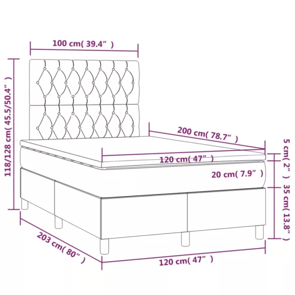 sötétzöld bársony rugós és LED-es ágy matraccal 120x200 cm
