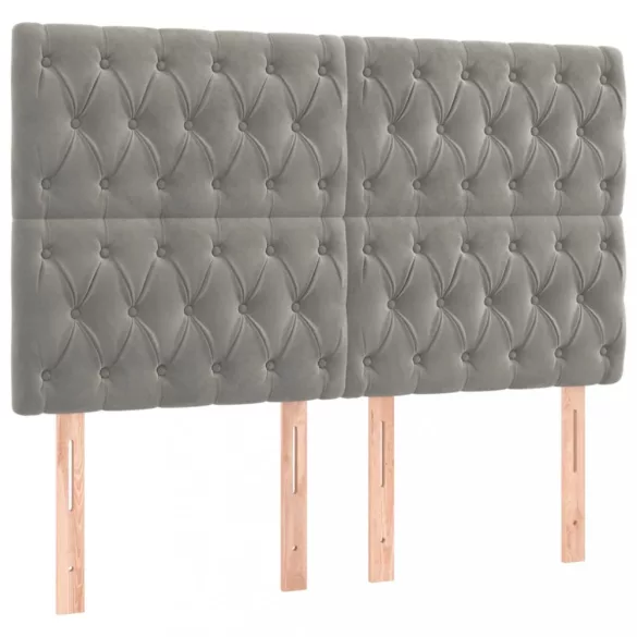 világosszürke bársony rugós és LED-es ágy matraccal 140x190 cm