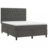 sötétszürke bársony rugós és LED-es ágy matraccal 140x190 cm