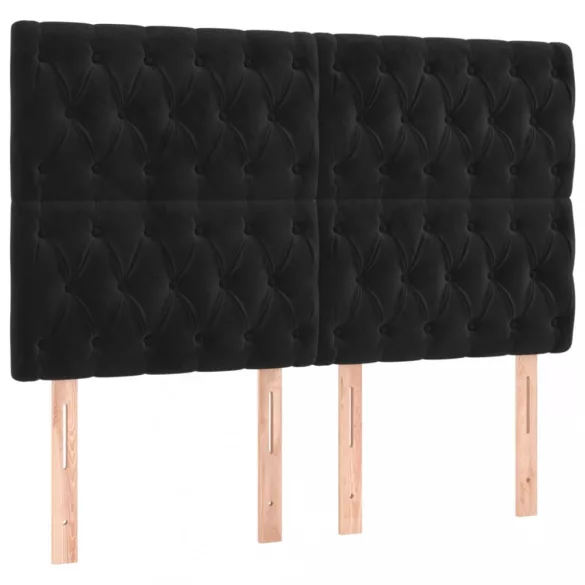 fekete bársony rugós és LED-es ágy matraccal 140x190 cm