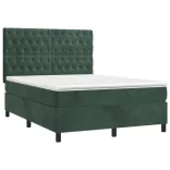 sötétzöld bársony rugós és LED-es ágy matraccal 140x190 cm