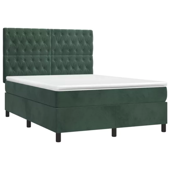 sötétzöld bársony rugós és LED-es ágy matraccal 140x190 cm