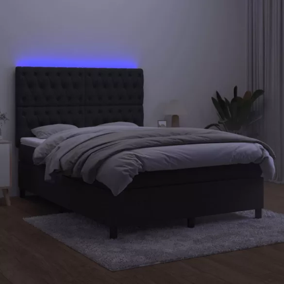 fekete bársony rugós és LED-es ágy matraccal 140x200 cm