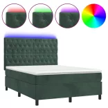 sötétzöld bársony rugós és LED-es ágy matraccal 140x200 cm