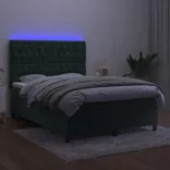 sötétzöld bársony rugós és LED-es ágy matraccal 140x200 cm