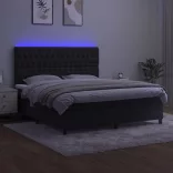 fekete bársony rugós és LED-es ágy matraccal 160x200 cm