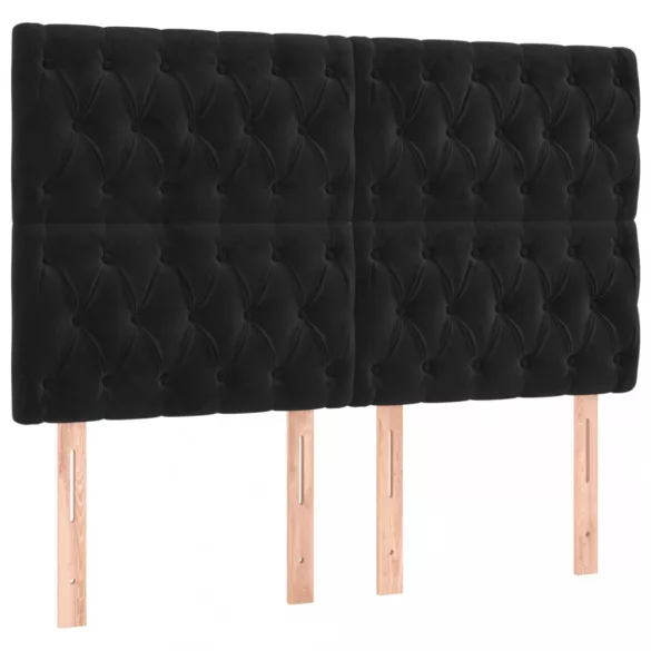 fekete bársony rugós és LED-es ágy matraccal 160x200 cm