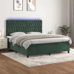   sötétzöld bársony rugós és LED-es ágy matraccal 160x200 cm