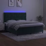 sötétzöld bársony rugós és LED-es ágy matraccal 160x200 cm