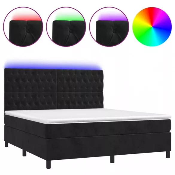 fekete bársony rugós és LED-es ágy matraccal 180x200 cm