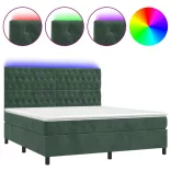 sötétzöld bársony rugós és LED-es ágy matraccal 180x200 cm