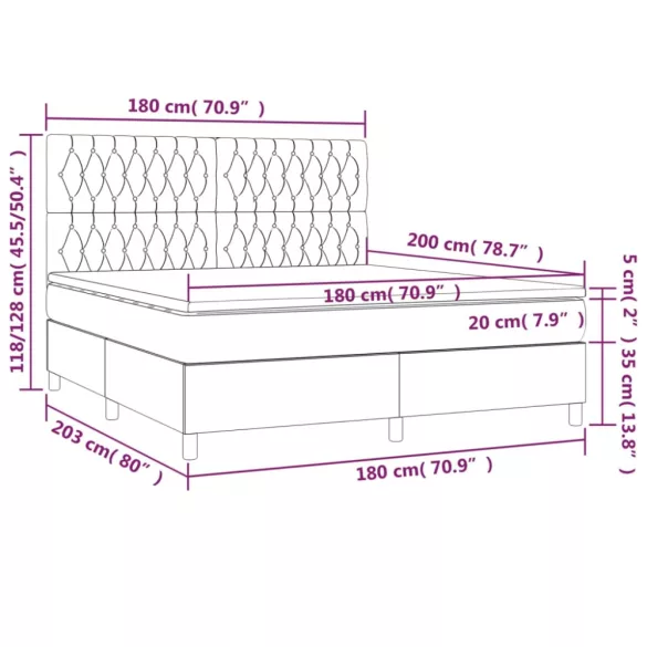 sötétzöld bársony rugós és LED-es ágy matraccal 180x200 cm