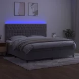 világosszürke bársony rugós és LED-es ágy matraccal 200x200 cm