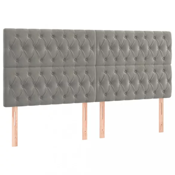 világosszürke bársony rugós és LED-es ágy matraccal 200x200 cm