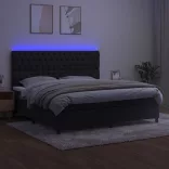 fekete bársony rugós és LED-es ágy matraccal 200x200 cm