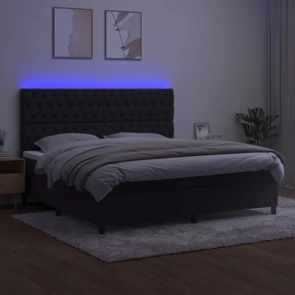 fekete bársony rugós és LED-es ágy matraccal 200x200 cm