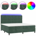 sötétzöld bársony rugós és LED-es ágy matraccal 200x200 cm
