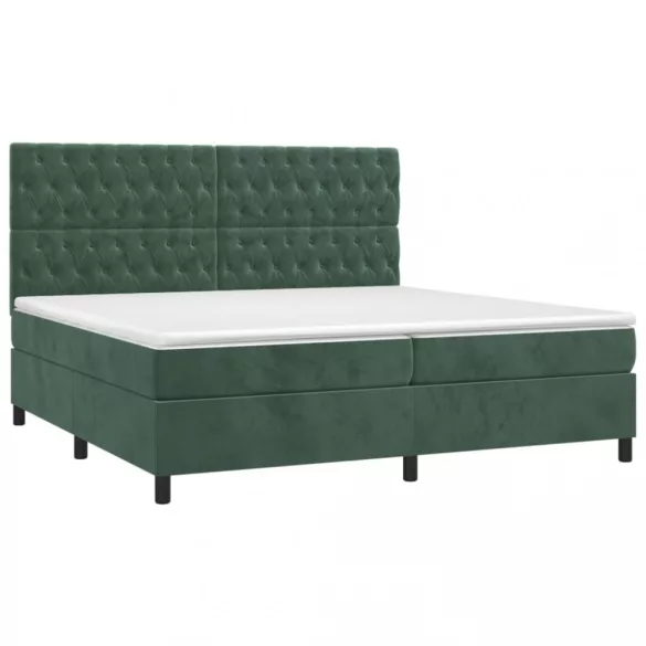 sötétzöld bársony rugós és LED-es ágy matraccal 200x200 cm