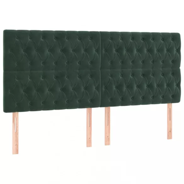 sötétzöld bársony rugós és LED-es ágy matraccal 200x200 cm