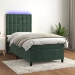 sötétzöld bársony rugós és LED-es ágy matraccal 80 x 200 cm
