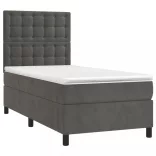sötétszürke bársony rugós és LED-es ágy matraccal 90x190 cm
