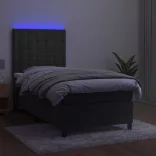 sötétszürke bársony rugós és LED-es ágy matraccal 90x190 cm