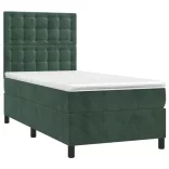 sötétzöld bársony rugós és LED-es ágy matraccal 90x190 cm