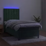 sötétzöld bársony rugós és LED-es ágy matraccal 90x190 cm