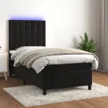 fekete bársony rugós és LED-es ágy matraccal 90x200 cm