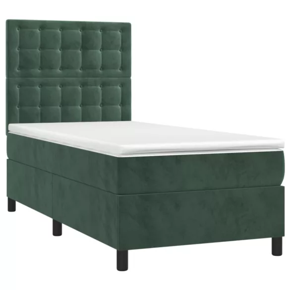 sötétzöld bársony rugós és LED-es ágy matraccal 90x200 cm