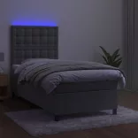 világosszürke bársony rugós és LED-es ágy matraccal 100x200 cm